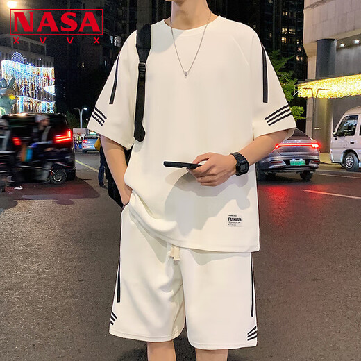 NASA XVVX casual sports T-shirt suit men's summer new loose short-sleeved T-shirt men's shorts with a handsome set FKS653 khaki suit L about 110-130 Jin Jin equals 0.5 kg can be worn