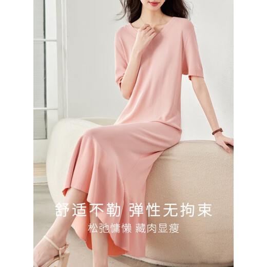 OLJ高档品牌连衣裙女2025年夏季新款茶歇法式冰丝气质显瘦裙子 粉色 L 105-120斤