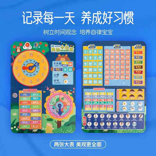 幸书儿童幼儿园时间学习表日历天气星期粘贴卡早教认知板挂图益智玩具 9大功能我的小日历【餸123张贴片】英文款