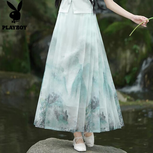 
Playboy; PLAYBOY new Chinese jacquard retro stand collar button Chinese style short-sleeved top one-piece national trend printed horse-face skirt suit for women 2375 white + 2396 green + 12187 white M