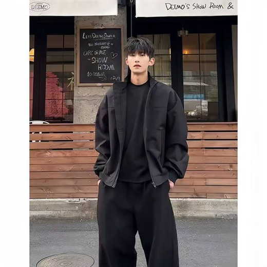 Cotton Snow American Three-Proof Flight Jacket Men's Spring and Autumn Short Work Jacket Piushuai High Street Trendy Brand Baseball Uniform Black XL 170CM-178CM