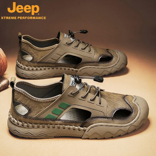 吉普（JEEP）凉鞋男2025年新款夏季男士外穿包头休闲防滑耐磨沙滩两用开车拖鞋 12033黑色 鸿运 40
