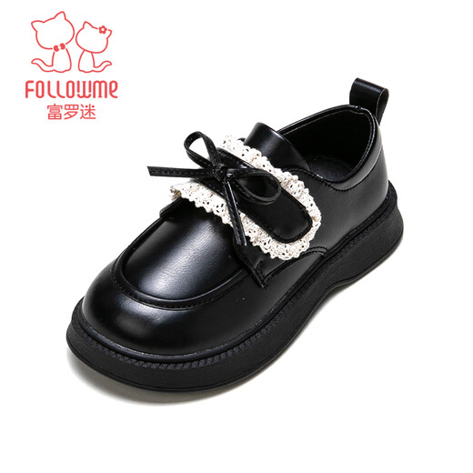 Fuluo Mi Girls' Leather Shoes Spring and Autumn Fashionable and Versatile Black Single Shoes for Middle-aged and Older Children Campus Performance Fashion Shoes Black 30