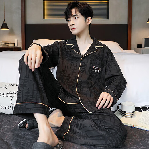 Sangqin pajamas men's spring and autumn large-size loose casual long-sleeved cardigan can be worn on the outside summer and winter home clothes OMM12004 L (recommended 100-130Jin [Jin equals 0.5 kg])