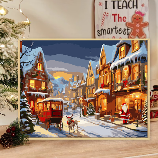 galison winter lights Christmas digital oil painting DIY fill coloring hand-painted acrylic oil painting decorative hanging painting qx15847 30*40cm thick solid wood inner frame Highlight pigment + oil canvas + multiple branches