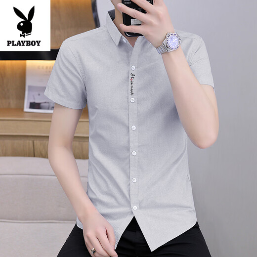 Playboy (Playboy) 2025 Nouvelle chemise à manches courtes décontractée pour hommes Summer Mine Korean Style TRENDY Half-Marseved Shirt Handom Inch Shirt Top 829 White M 80-105Jin [Jin est égal à 0,5 kg]