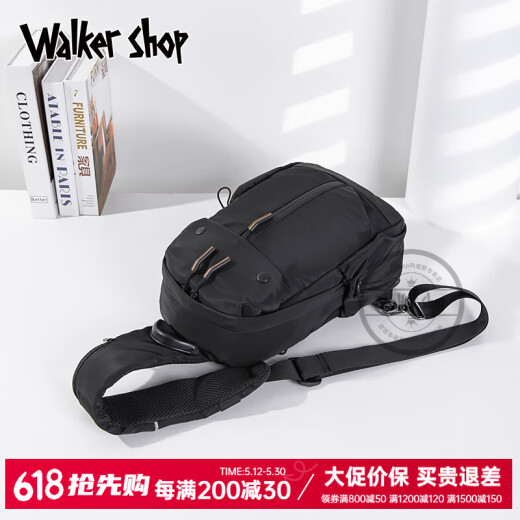 Walker Shop男士胸包单肩斜挎包新款轻便牛津布挎包休闲运动腰包骑行包潮背包 黑色