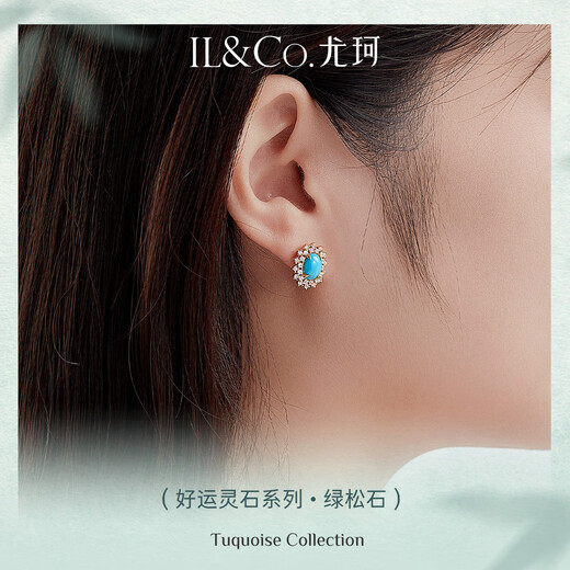 IL&CO Youke S925 Silver Natural Turquoise Pendant Necklace Women's Light Luxury Clavicle Chain Birthday Gift for Girlfriend S925 Silver Turquoise Earrings Pair