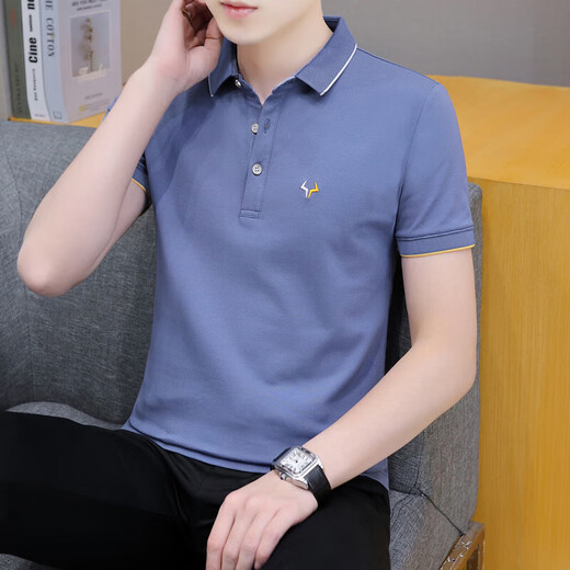 L Lilang's [Código de marca de marca] Summer Men's Business Niu Head Head Shirt Color sólido Camiseta de manga corta White 682 Modelo L 100-120Jin [Jin iguala 0.5 kg]