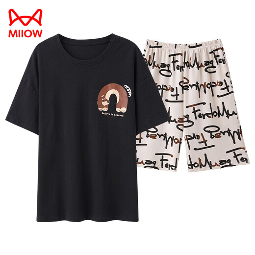 
Catman (MiiOW) pajamas men's summer pure cotton thin shorts shorts plus size summer casual home clothing suit A-844 men L