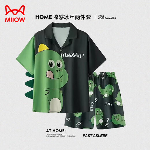 猫人（MiiOW）冰丝睡衣男士夏季薄款夏天卡通可爱青少年男生2025新款家居服套装 (BBA) 冰丝 男G723 XL (建议身高175左右-体重130-1
