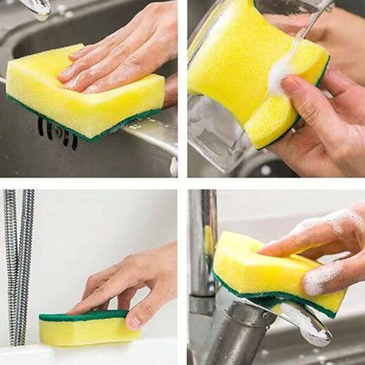 Kitchen cleaning sponge, scouring pad combination, double-effect and durable, reusable cleaning sponge, mixed color, yellow and green sponge, 5 pieces