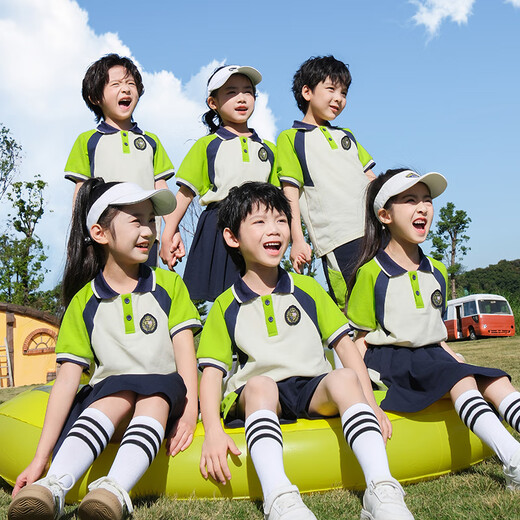 
Shantoulin Village Primary School Uniform Summer Three-Piece Set Children's Class Uniform Grade Sports Game Set Kindergarten Garden Clothing Spring and Autumn Clothing Green 9905 Boys Summer Model [Socks + Badge] 100 cm