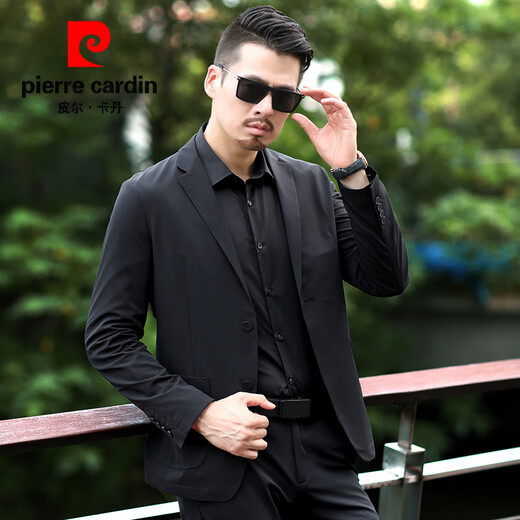 Pierre Cardin high-quality casual suits for men spring new business suits middle-aged men's autumn jackets spring and autumn thin tops black XL 180