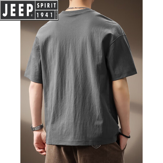
JEEP SPIRIT Jeep Chinese style printed linen breathable short-sleeved T-shirt for men's summer thin loose large size light and quick-drying T-shirt 829 gray XL suitable for 150-170Jin [Jin equals 0.5 kg]