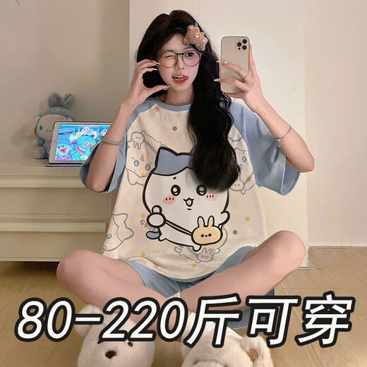 奢依君（SHEYIJUN）吉伊卡哇睡衣 夏天女夏季短袖短裤宽松大码学生卡通薄款家居服套 694卡皮巴拉【夏季】 M 【80-95斤穿】