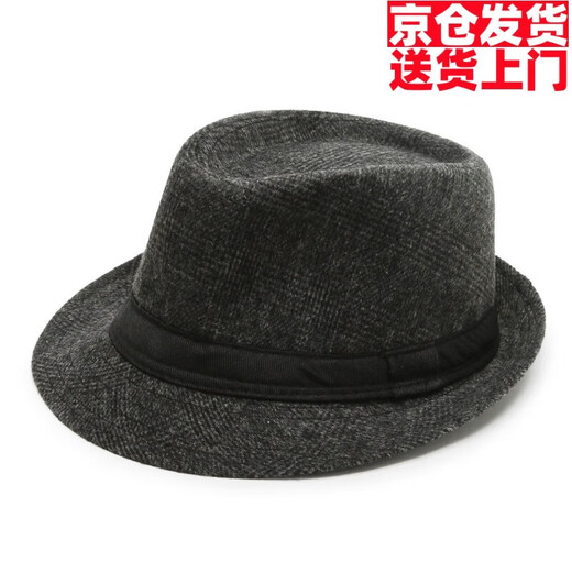 Trendy and charming autumn and winter men's top hat, middle-aged and elderly large-brimmed hat Korean version solid color woolen hat retro British casual hat top hat black
