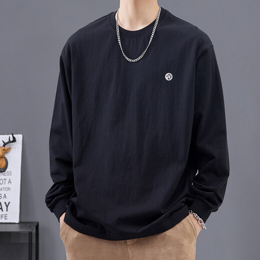 Ziweiqi top loose shirt men's long-sleeved new cotton inner wear Hong Kong style T-shirt autumn and winter white base shirt white cotton trolley long sleeves-1365 S [Suggested 90-115Jin [Jin equals 0.5 kg]]