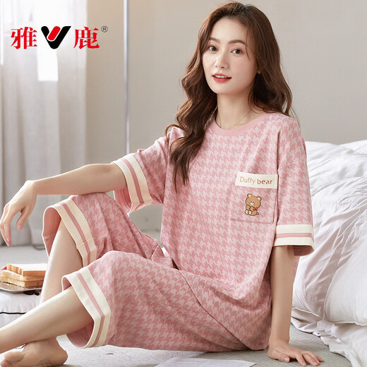 雅鹿睡衣女士2025夏季纯棉可爱韩版卡通短袖七分裤薄款套装家居服 七分裤套装-679  M 女【80-100斤】