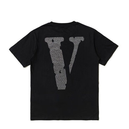 Vlone Back-Hot Diamond Big V Kurzärmelte P0P Up Guerilla Store Limited Style Männer und Frauen-Strass-Steinpaar T-Shirt 6198 Schwarz S