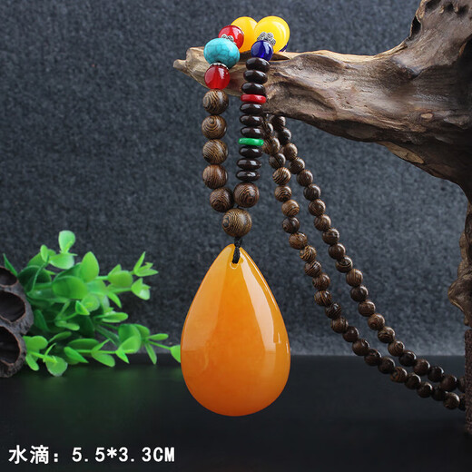 Beeswax pendant sweater chain women's long high-end retro accessories fashion temperament ethnic style decorative necklace large water drop double-sided two-color pattern 1 piece