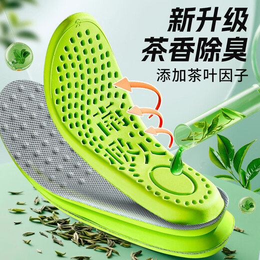 Antarctic 2 pairs of tea-scented deodorizing sports insoles, breathable, sweat-absorbing, shock-absorbing, soft-elastic running insoles, special military training station for long-term weariness 41-42
