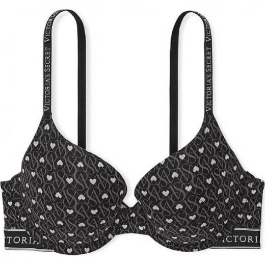 维多利亚的秘密（Victoria's Secret）维密全罩杯Logo聚拢文胸女款黑色字母爱心印花 黑色字母爱心印花 4XL 34D