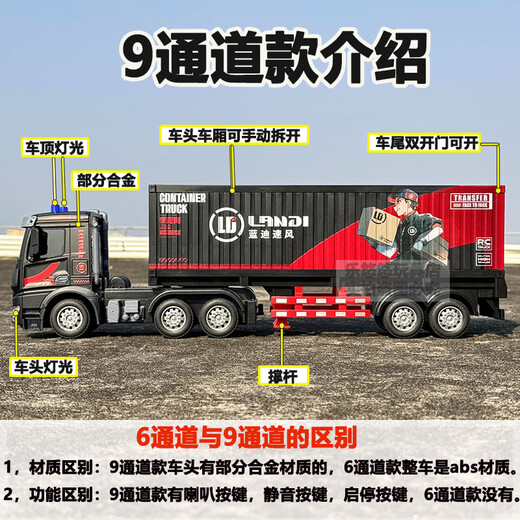 
Jingxuan professional rc remote control vehicle off-road transportation truck super large alloy remote control container truck trailing children's electric vehicle large 9 container truck [speed wind] [front alloy material 1 set of standard battery