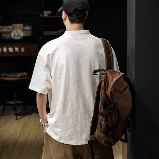 Kazuki Kuraishi Kuraishi Polo blanc tendance à manches courtes masculines NOUVEAU AMÉRICAIN RETRO HENRY COLLAR T-shirt Top White XL