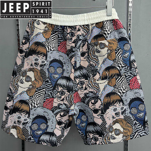JEEP SPIRIT个性提花休闲短裤男款潮流痞帅五分裤2025夏季新款宽松直筒沙滩裤 花色9926 L