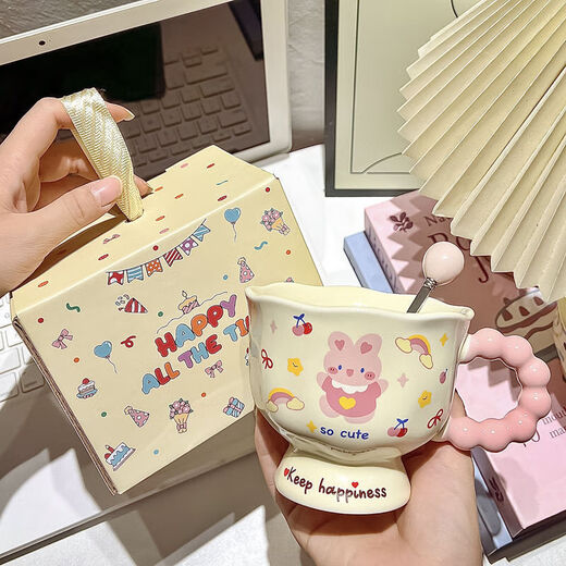 Cute cartoon ins mug, high-looking mug, ceramic couple water cup, birthday gift for girls, souvenir, blue cute puppy, single cup