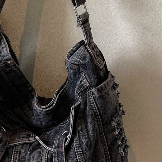 Retro Nischendesign Sinn für Denim-Tasche Tasche eine Schulter mit großer Kapazität Leinwand Tasche Mode Frauenklasse Rucksack SN-9901# Schwarz