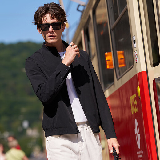 Mr. Bu Mr. Bu's fashionable solid color men's jacket 2025 autumn and winter new style simple and versatile outer wear KT16666 piano black L (175)