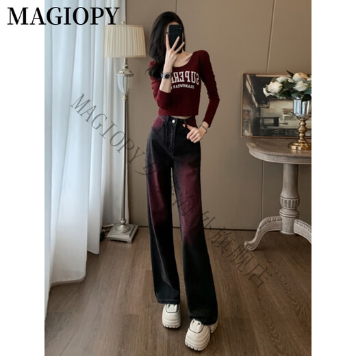 Magiopy International Luxury High-End Brand Hong Kong Style Fashion Fashion Traje para mujeres 2025 Spring Slim Fit Short Camiseta de manga larga Tendencia Top + Pantalones XL (121-130Jin [Jin equivale a 0.5 kg])
