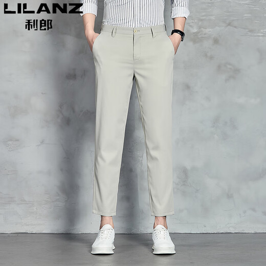 Pantalon décontracté de Lilang Men's Ice Silk For Men's Summer NOUVEAU NEINE POINT POLIDE PRANTAL BUSINESS HIGH-LEG-LAGE GRENEUX YDL9898 28