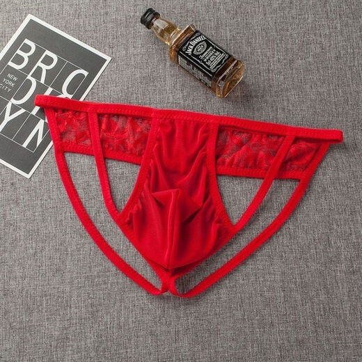 Banfishi men's sexy sexy thong underwear, transparent U convex thong underwear, lace, low waist, hollow, pure lust and temptation. Black, one size fits all, 90 Jin Jin is equal to 0.5 kg, 160 Jin Jin is equal to 0.5 kg
