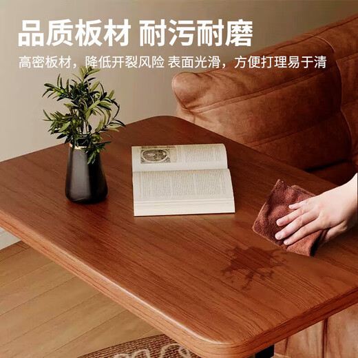 Yaoying Computer Desk Bedside Table Movable Lift Desk Home Study Table Living Room Sofa Side Bedroom Writing Table Loss Impulse Walnut Color-Black Frame-Regular Style