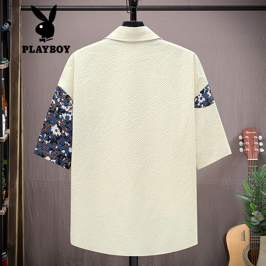 Playboy Puff Eisenssens kurzärmeliges Hemd für Männer im Sommer dünne, schnell trocknende cool-sensing-jugendliche farbblockierende Arbeitshemdjacke TZ686-1 Weißer XL