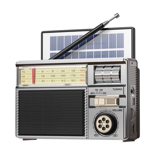 Dili Radio for the Elderly Rechargeable Solar Plug-in Card Bluetooth Mini Speaker for the Elderly 2025 New Portable Full-band FM Parents Birthday Gift Silver Gray Solar/Plug-in Card/U Disk/Bluetooth