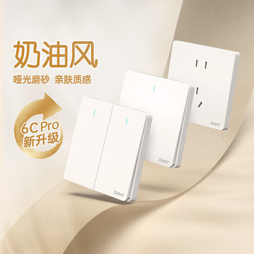 正泰（CHNT）开关插座磨砂哑光系列86型插座面板 斜五孔插座 6CE奶油风 菱花白