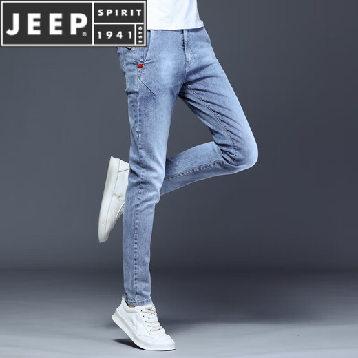 JEEP SPIRIT summer men's stretch jeans summer thin 2025 new pants men's casual slim feet light-colored trousers black 1048 models 28