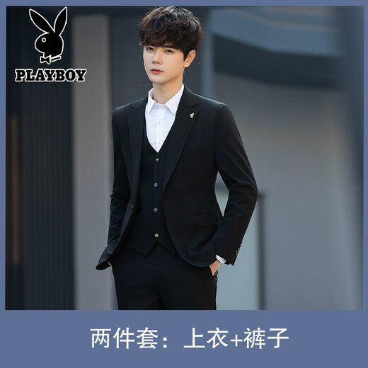 Playboy (PLAYBOY) suit men Korean style slim men casual blazer top fashion handsome professional suit suit men black [one button single piece] XL 175

