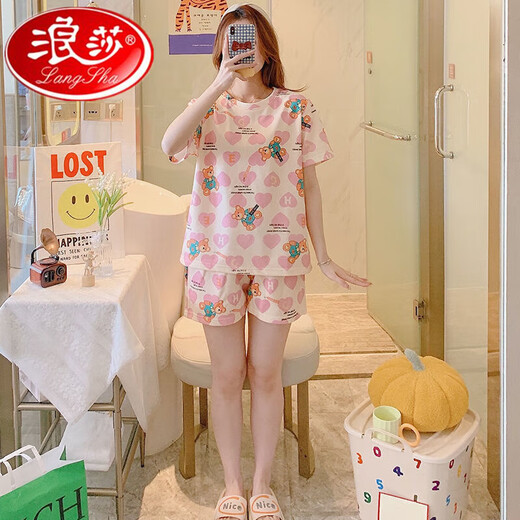 Langsha Summer Pajama для женщин с короткими рукавами модные хлопок тонкая маленькая сладкая и милая интернет-одежда для знаменитостей можно носить за пределами 1048 Purple Rabbit M