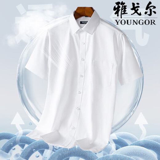 CEO雅戈尔出品男士短袖衬衫中年商务休闲条纹免烫抗皱正装纯色衬衣男 DX6623 38 建议【100-120斤】