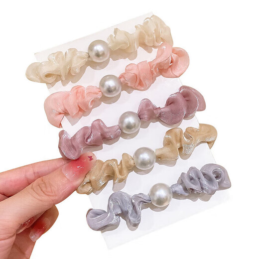 IMIESEVE children's hair accessories, pearl headband, high-end hair tie, simple pearl headband, Korean style super fairy organza imitation pearl, organza pearl hair tie, 2 pack, mixed color-