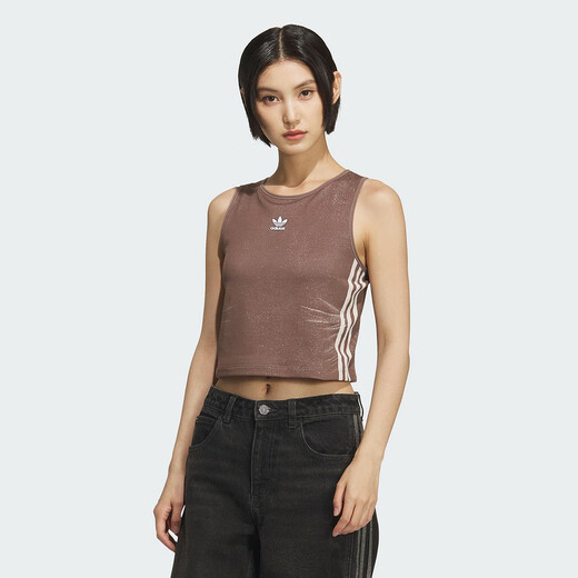 Adidas Clover suspender shirt for women's summer new sports vest high waist short casual sleeveless T-shirt top KE3892 brown S
