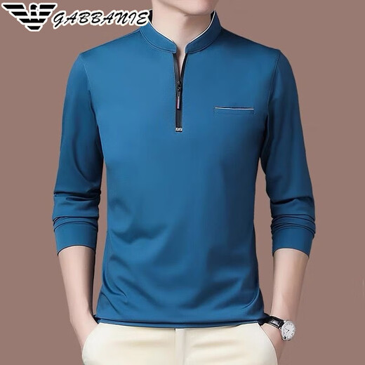 Falamone Armani Herren langärmelige Stand-Collar-T-Shirt High-End Business Cason Cotton Sweatshirt Spring Neues Basishemd Trend GA/6625 Black Plush S 165/84a