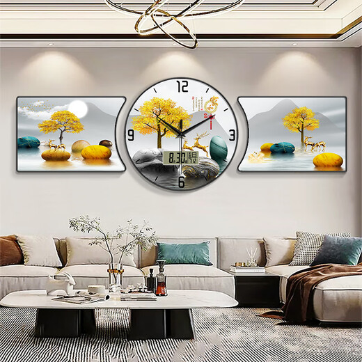 WCZ German modern simple sofa background wall paintings symbolize light luxury triple living room decorative paintings with clocks and perpetual calendar BG6624+BG6625+BG6626 Middle 40*40_right_40*30_1.6 meters-21