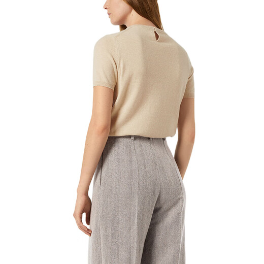Loro Piana/诺悠翩雅LP女装短袖毛衣山羊绒罗纹针织圆领短款套头衫2025新款 米色 XXS