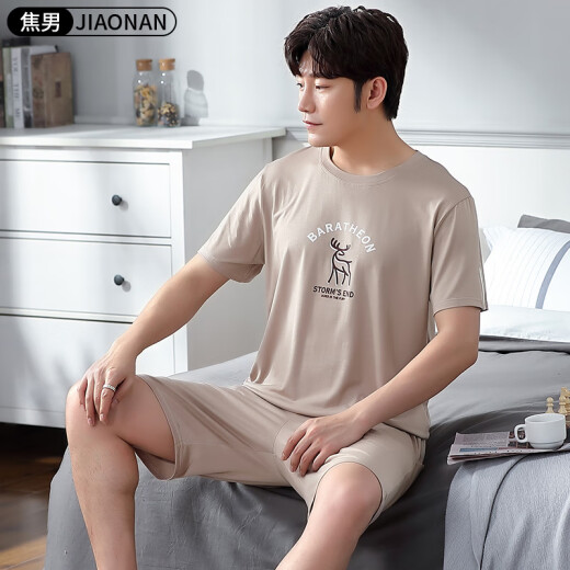Jiao Men's Pajamas Summer de verano puro Manaje corto de manga redonda de cuello transpirable Simple Suport para sudor absorbente cómodo juego de ropa para el hogar 02L854 2XL